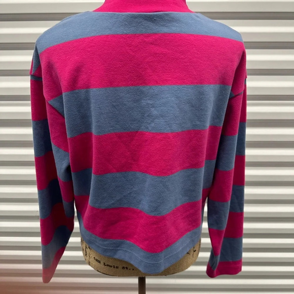 DOLAN Pink & Blue Rugby Cropped Mock-Neck Pullover, M - Picture 4 of 6